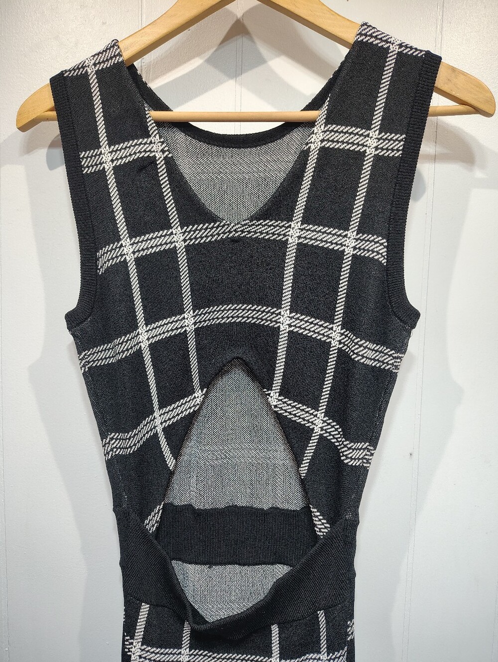 Rachel Roy Collection Plaid Knit Sleeveless Midi Dress Small Black Windowpane - Picture 5 of 10